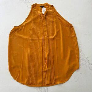 Ann Taylor Sleeveless Halter Tie-Neck Pintuck Blouse in Mustard NWT